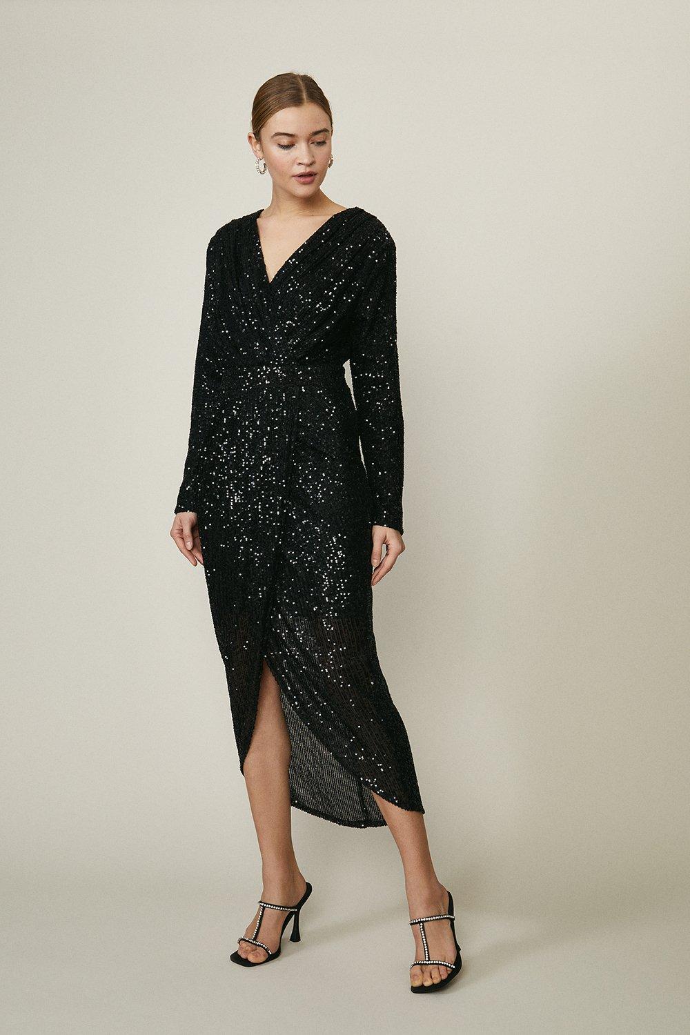 Sequin Midi Dress with sleeves
